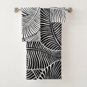 Conjunto De Toalhas Zebra Palm havaiano — Preto tropical e branco