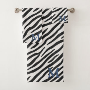 Conjunto De Toalhas Zebra Pele Realista Imprime o Monograma Azul