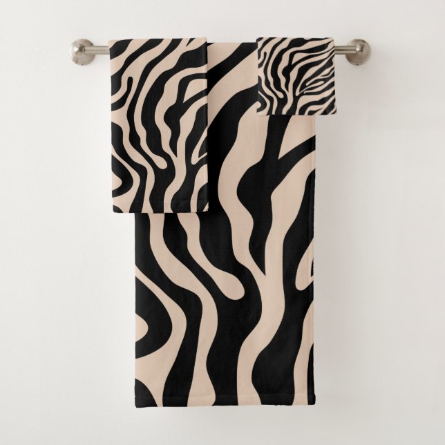 Conjunto De Toalhas Zebra Stripes Cream Beige Black Wild (Insitu)
