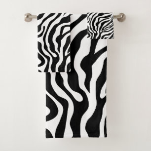 Conjunto De Toalhas Zebra Stripes Impressão Animal Selvagem Preta E B