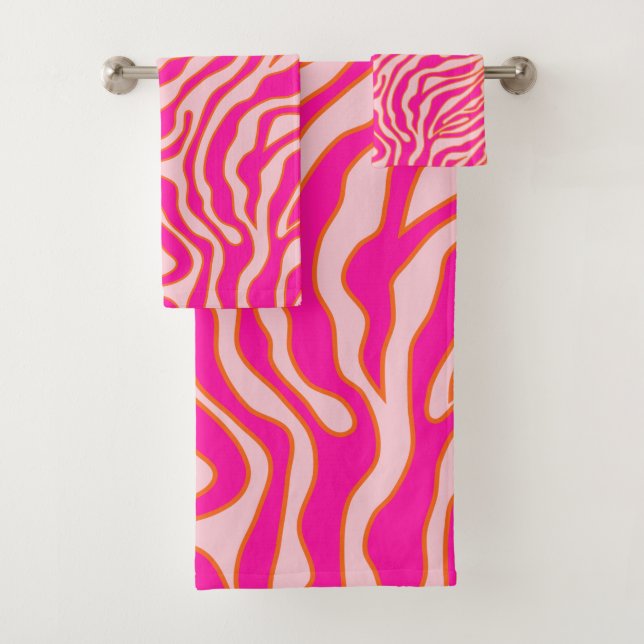 Conjunto De Toalhas Zebra Stripes Rosa Laranja Cor-de-rosa Impressão A (Insitu)