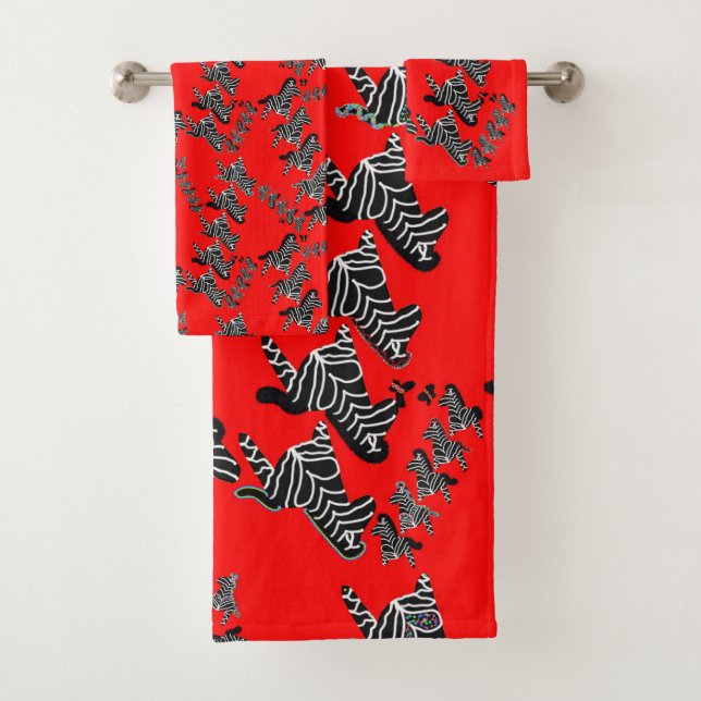 Conjunto De Toalhas Zebra vermelha selvagem moderna (Insitu)