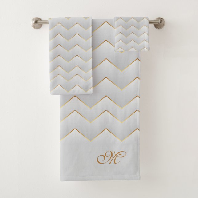 Conjunto De Toalhas Zig Zag Chevron Dourado (Insitu)