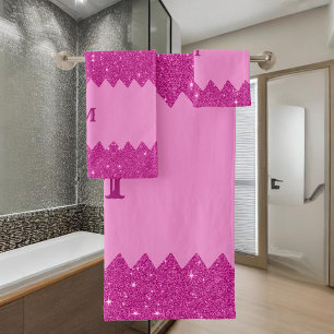 Conjunto De Toalhas Zigzag cinzento-rosa, monograma