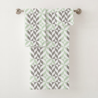 Conjunto De Toalhas ZigZag Geométrico de Sage Green e Silver