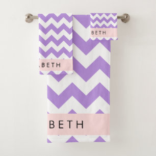 Conjunto De Toalhas Zigzag Roxo, Chevron Roxo, Seu Nome