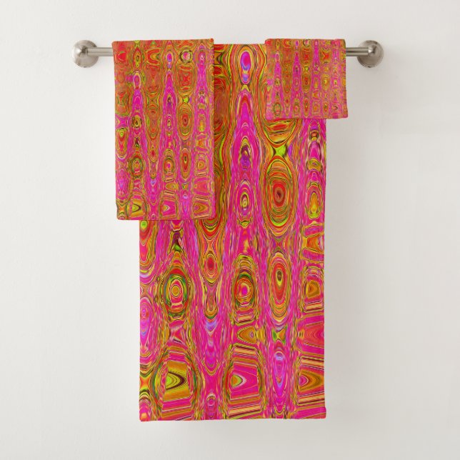 Conjunto De Toalhas Zigzags Atômicos Retro Vermelhos e Amarelos Abstra (Insitu)