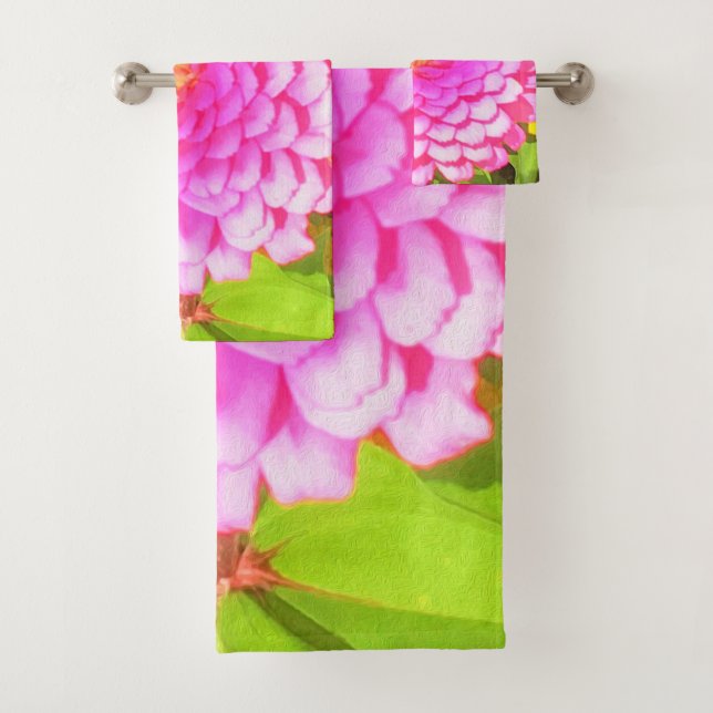 Conjunto De Toalhas Zinnia rosa redonda bonito no Jardim de Verão (Insitu)