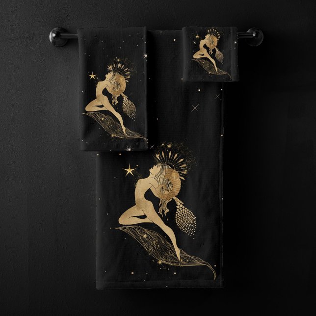 Conjunto De Toalhas Zodiac Goddese | Astrologia Cósmica Dourada (Criador carregado)