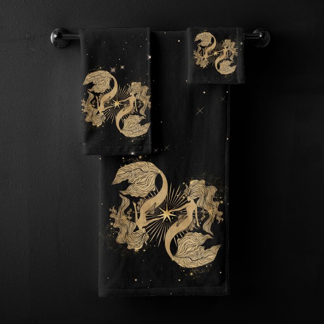 Conjunto De Toalhas Zodiac Goddese | Astrologia de Peixes Dourados cós (Criador carregado)