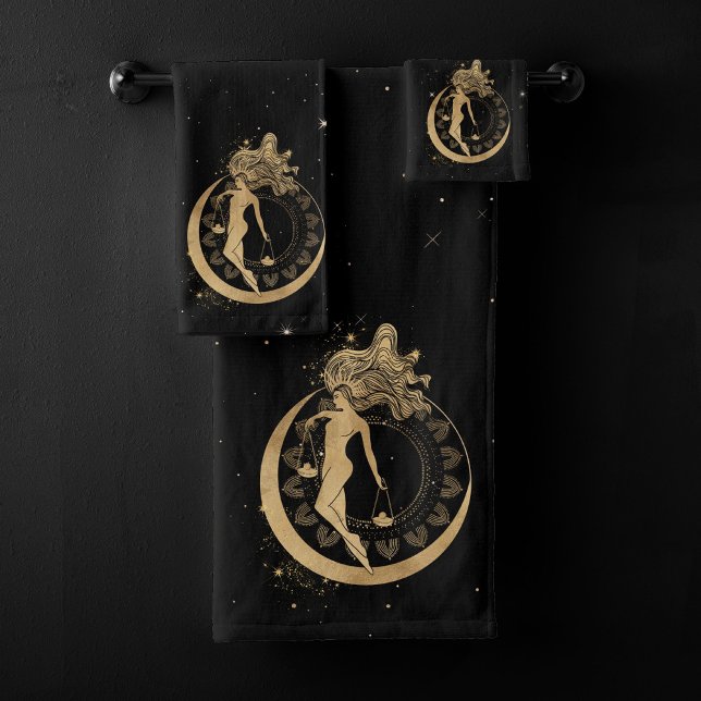 Conjunto De Toalhas Zodiac Goddese | Astrologia Dourada Cósmica de Lib (Criador carregado)