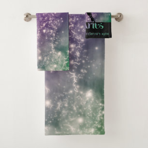 Conjunto De Toalhas Zodíaco: Aquarius Blue & Purple Space Design