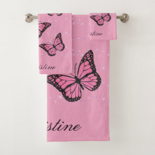 conjunto de três toalhas padrão da borboleta