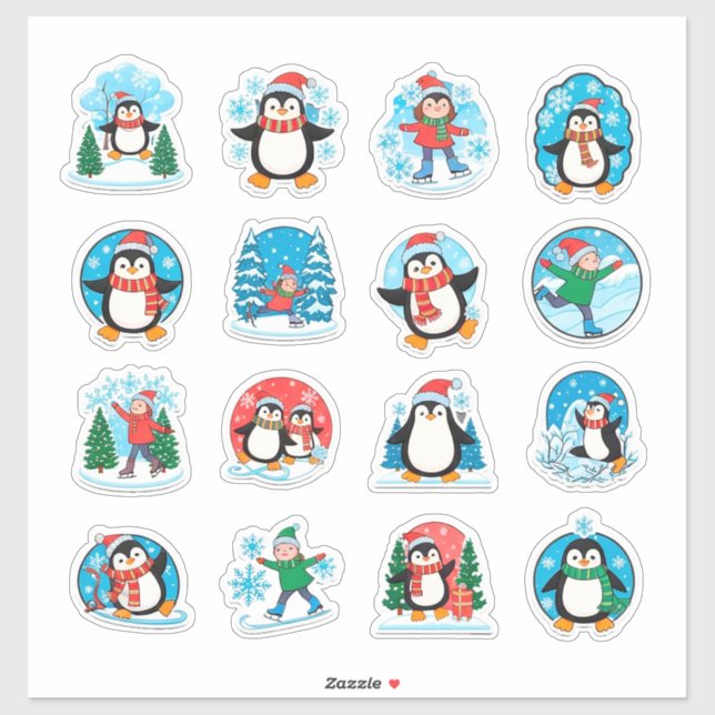 Conjunto Divertido de Adesivos de Natal de Pinguim (Folha)
