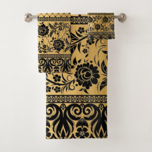 CONJUNTO ELEGANTE DOURADO DE TOALHA DE BANHO FLORA
