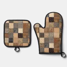 Conjunto Rustic Patchwork Oven Mitt e de Pote