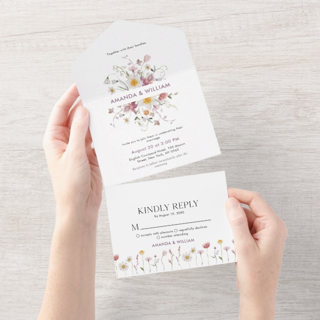 Conjuntos de Convite Floral e RSVP Elegante (Aba destacável)