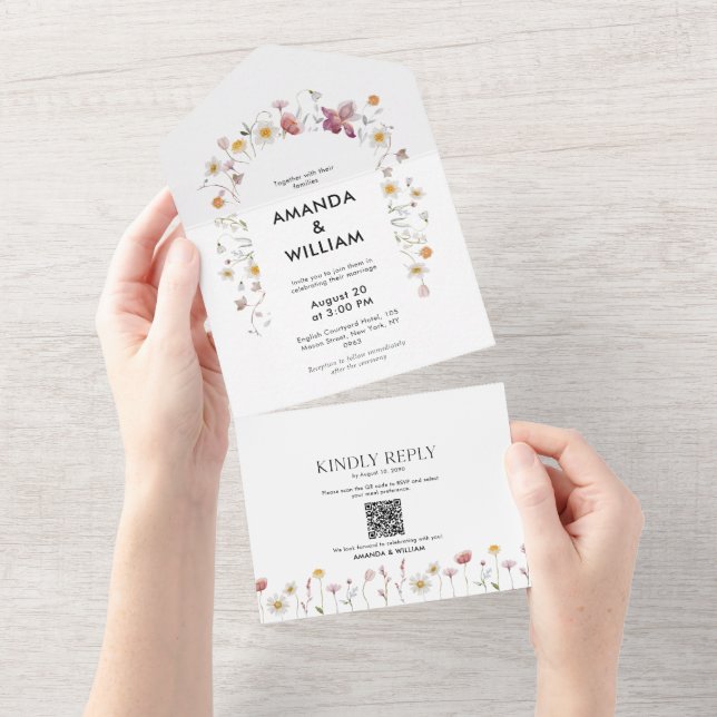 Conjuntos de Convite Floral e RSVP Elegante (Aba destacável)