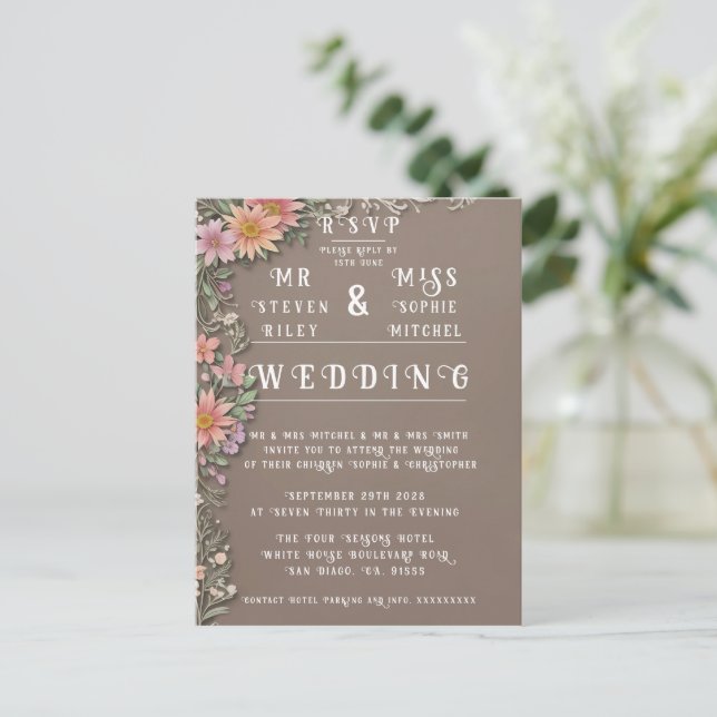 Conjuntos de Convites de Casamento Florais Elegant (Em pé/Frente)
