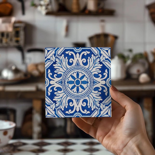 Conjuntos de Porta-Copos de Azulejos Vibrante Azul (Portuguese Tile Art Coasters Vibrant Blue & White 1 )