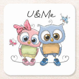 Conjuntos de Porta-Copos "U & Me" de Coruja Fofa -