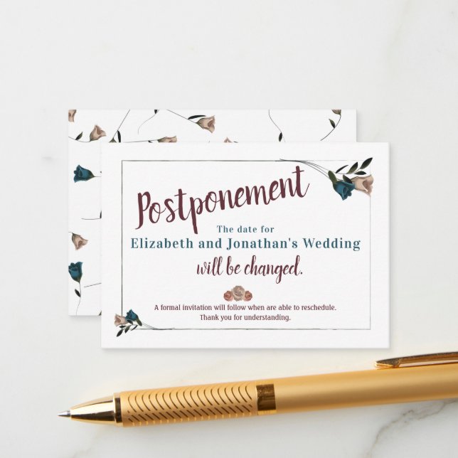Conselho Cartão de Adiamento de Casamento de Rosa Beige Tea (Frente/Verso In Situ)