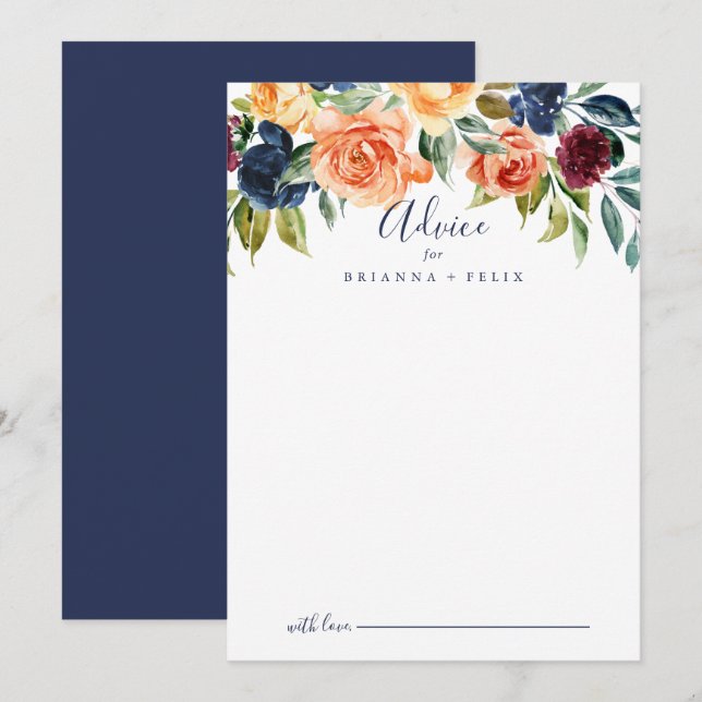 Conselho Cartão de Aviso de Casamento Floral Multicolor Ele (Frente/Verso)