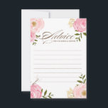 Conselho Cartão de Aviso de Casamento para Flores de Água R<br><div class="desc">Um cartão branco "Advice for the bride and groom" com peonias e rosas cor-de-água rosa. Isto será perfeito para primavera e chá de fraldas "É uma Rapariga". Estão disponíveis um convite de chá de fraldas e acessórios correspondentes.</div>