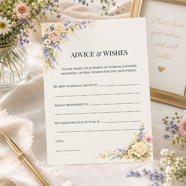 Conselho Cartão de Conselhos e Desejos de Prado de Flores S (Part of the luxury wildflower meadow wedding theme collection, advice & wishes card)