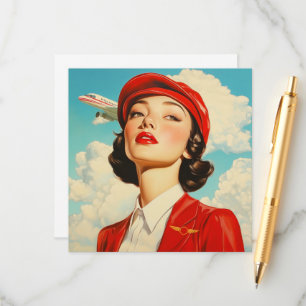 Conselho Cartão de Vintage Note com Stewardese e Avião
