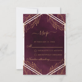 Conselho Cartão RSVP de Casamento Dourado e Borgonha