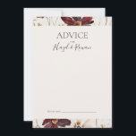 Conselho Cobre Burgundy | Cartão de aconselhamento bege<br><div class="desc">Esta flor silvestre de cobre | cartão de conselho bege é perfeito para o seu clássico casamento ruivo, branco, marsala. Design apresenta uma coroa boêmica ou um buquê de cor aquática roxa, vermelha, cinza e flores rosadas cor-de-rosa, juntamente com laranja queimada e verde-ouro. Apresentados no design são papas e cevada....</div>