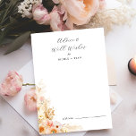 Conselho Pêssego com Cartão de Advertência, Creme Floral<br><div class="desc">Este elegante cartão de boas-vindas e conselhos é perfeito para os eventos florais de cor de pêssego e creme. Ideal para qualquer evento, você pode personalizar o texto para recepções de casamentos, chás ou graduações, adicionando os nomes de noiva e noiva, noiva a ser ou formando. Também pode ser usado...</div>