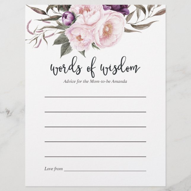 Conselhos de Chá de fraldas Floral de Veludo Profu (Frente)