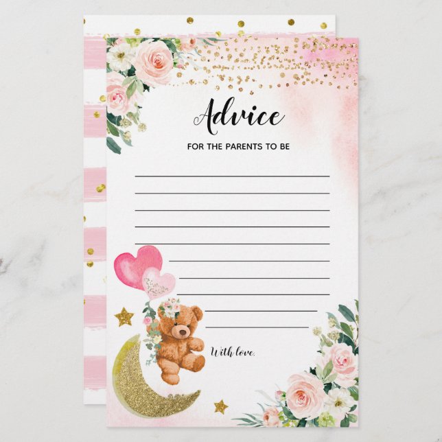 Conselhos De Chá de fraldas Rosa Para Jogos De Pai (Frente/Verso)