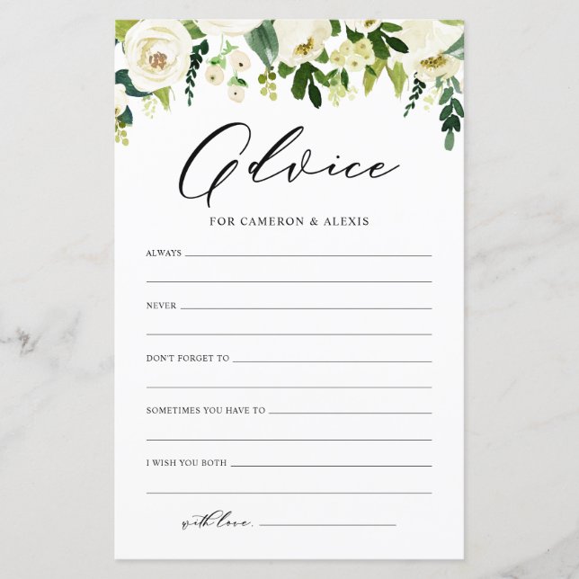 Conselhos de Flores Brancas para a Noiva e a Placa (Frente)