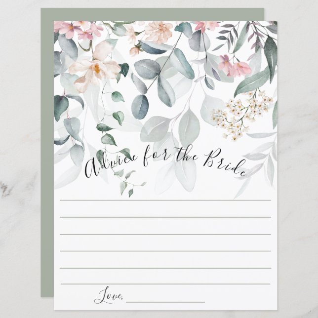 Conselhos de Flores Verde Oliva para a Noiva (Frente/Verso)