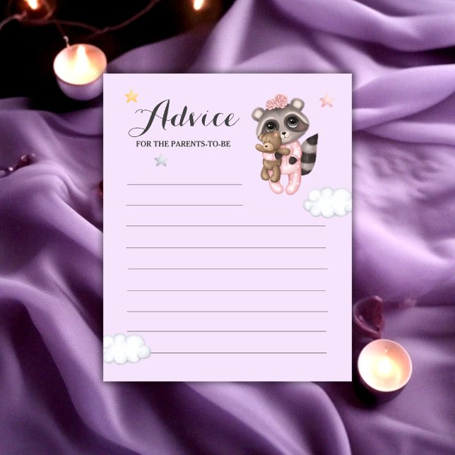 Conselhos De Lavanda De Raccoon Para Pais (Raccoon Animal Girl Baby Shower Advice For Parents)