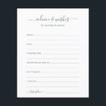 Conselhos e Desejos<br><div class="desc">Estas folhas simples, verdes e brancas, modernas, mínimas, escritas à mão, Advice & Wish são perfeitas para ter chá de panela, janto de ensaio ou convidados de casamento a preencher para o casal feliz. As pessoas vão adorar ter as ordens - tornam tão fácil deixar palavras amáveis de conselhos e...</div>