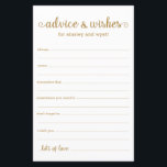Conselhos e Desejos<br><div class="desc">Estas folhas simples, douradas e brancas, modernas, mínimas, escritas à mão, Advice & Wish são perfeitas para ter chá de panela, janto de ensaio ou convidados de casamento a preencher para o casal feliz. As pessoas vão adorar ter as ordens - tornam tão fácil deixar palavras amáveis de conselhos e...</div>