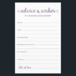 Conselhos e Desejos de Casamento LGBTQ Roxo Modern<br><div class="desc">Estas folhas simples, roxas e brancas, modernas, mínimas, escritas à mão, de Conselhos e Desejos LGBTQ são perfeitas para ter ao seu chá de panela, ensaiar janto ou casamento para os convidados preencherem para o casal feliz. As pessoas vão adorar ter as ordens - tornam tão fácil deixar palavras amáveis...</div>