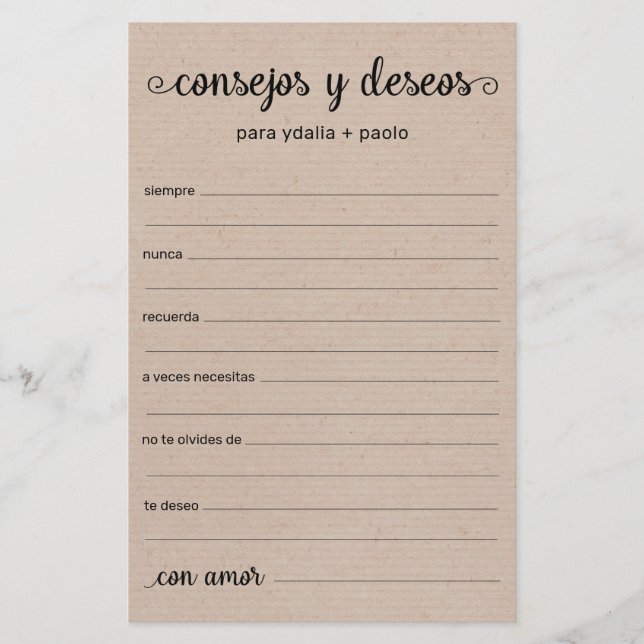 Conselhos e Desejos em Espanhol (Frente)