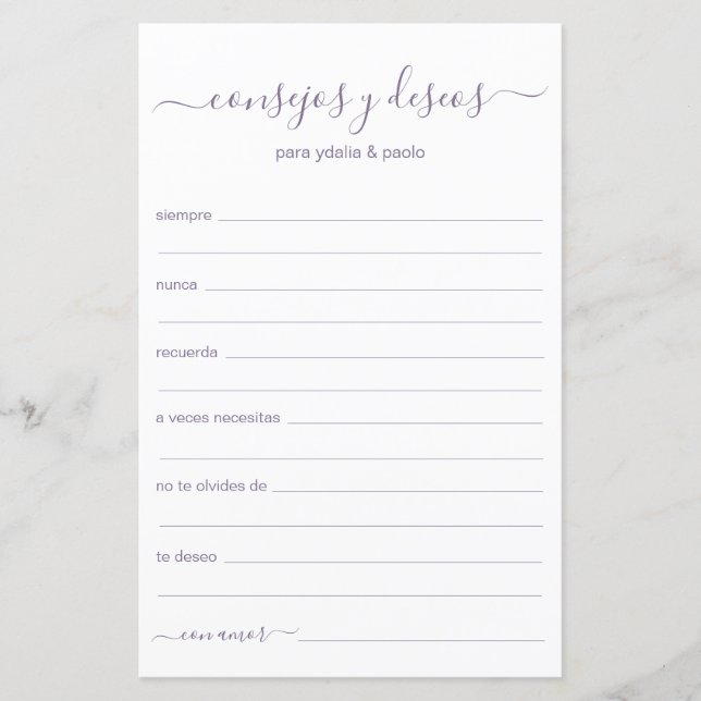 Conselhos e Desejos Espanhol (Frente)