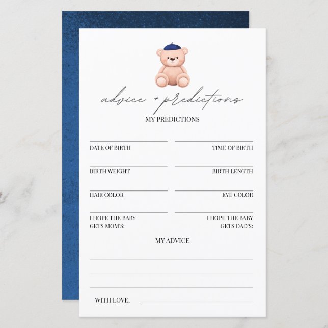 Conselhos e predições Bonjour Bebe Chá de fraldas (Frente/Verso)