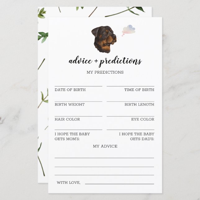 Conselhos e previsões Chá de fraldas Rottweiler (Frente/Verso)