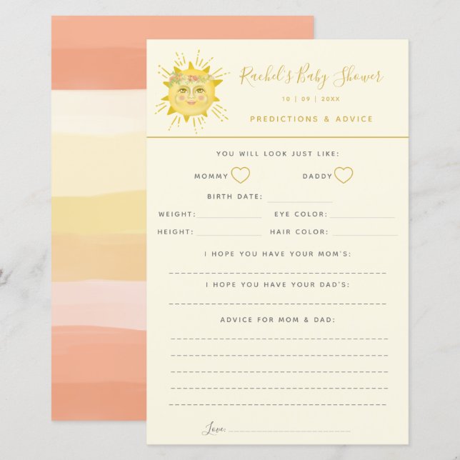 Conselhos e Previsões de Chá de fraldas Brilhante (Frente/Verso)