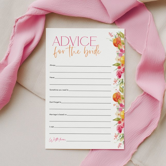 Conselhos para a Noiva Jogo de Chá de Noiva Cítric (Advice for the Bride Bridal Shower Games | Bright floral citrus theme | Main Squeeze)