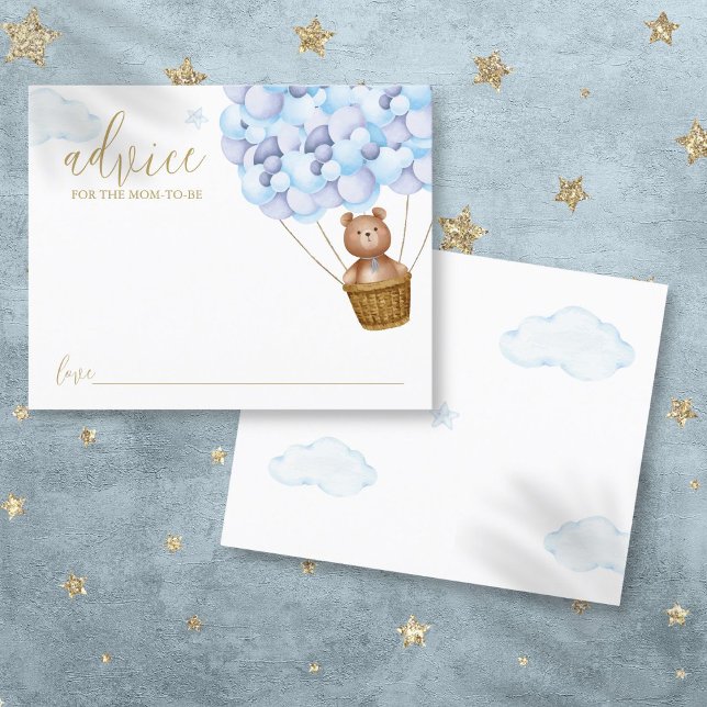 Conselhos para o ursinho de pelúcia da mamãe azul  (Advice For Mommy Teddy Bear Blue Baby Shower Card)