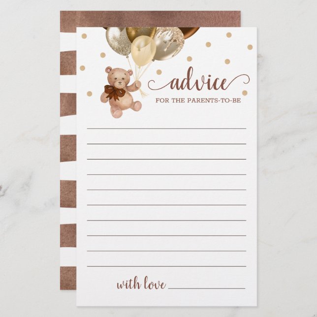 Conselhos para o Urso de Teddy do Chá de fraldas d (Frente/Verso)