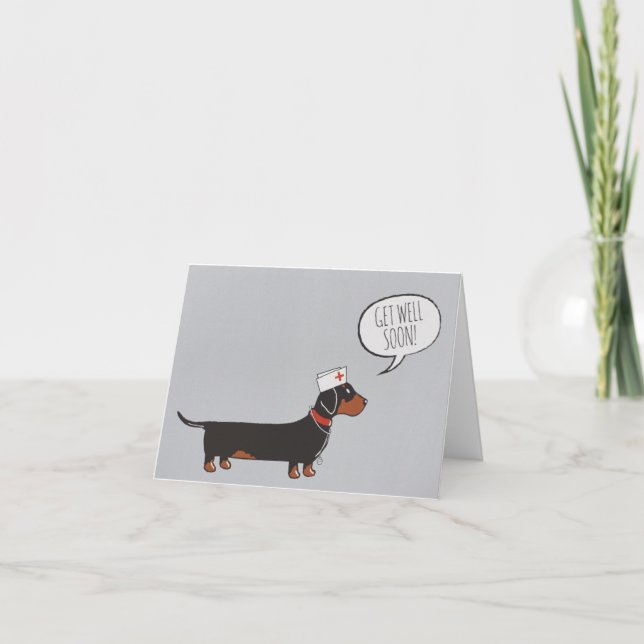 Consiga um bom cartão em breve - Dachshund em enfe (Frente)